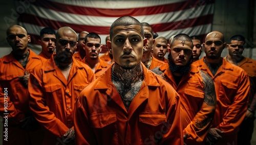 Group of Tattooed Inmates in Prison