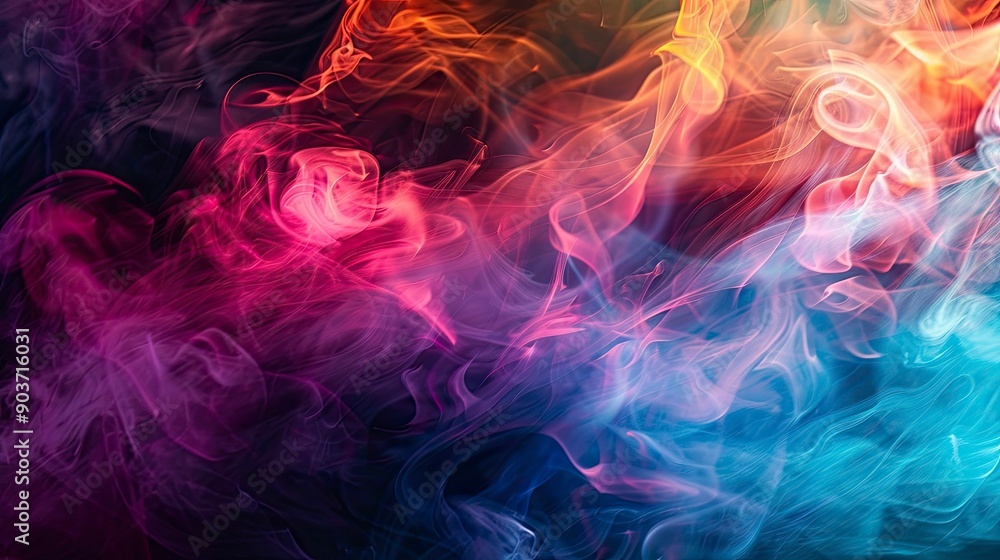 Colorful smoke trails on a dark background. Colorful smoke trails on a dark background.