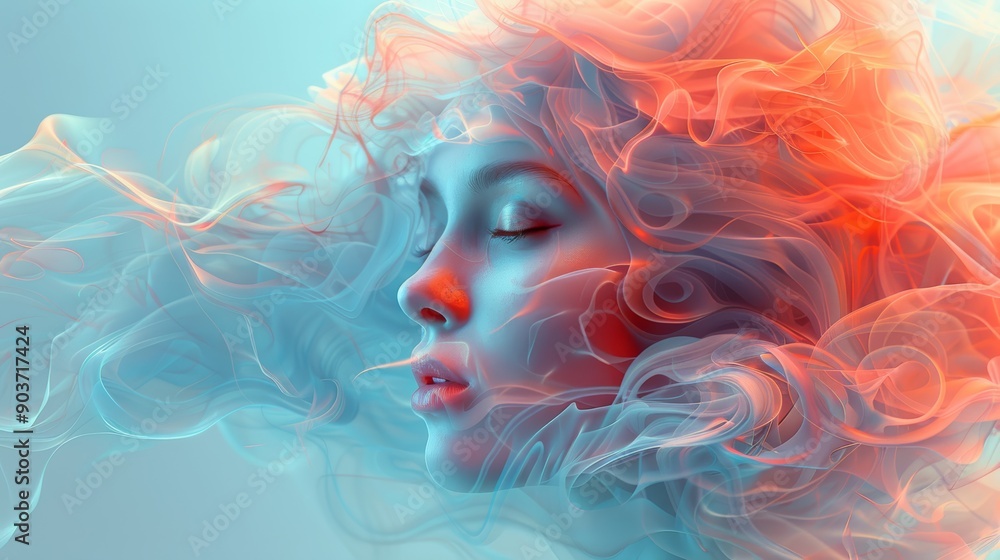 beautiful portrait of a woman, model with some fog, mist and flow surrounding her head
beautiful portrait of a woman, model with some fog, mist and flow surrounding her head