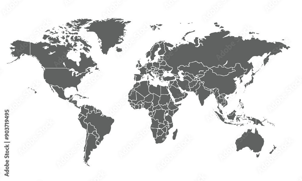 World map isolated on white background. for website layouts, background, education, precise, customizable, Travel worldwide, map silhouette backdrop, earth geography, political, reports. World map isolated on white background. for website layouts, background, education, precise, customizable, Travel worldwide, map silhouette backdrop, earth geography, political, reports.