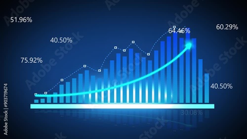 Blue color professional business graph and white color line direction animation. on the gradient background.