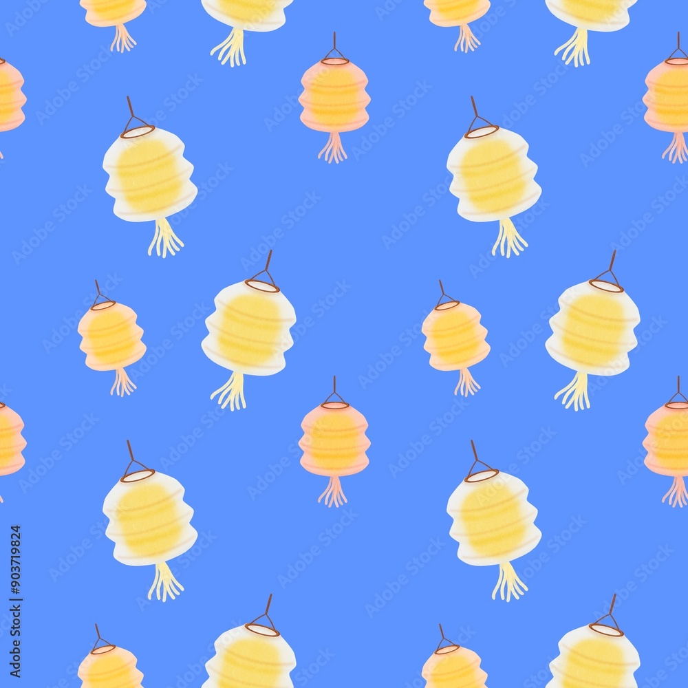 Seamless pattern cylinder paper lantern blue background Seamless pattern cylinder paper lantern blue background