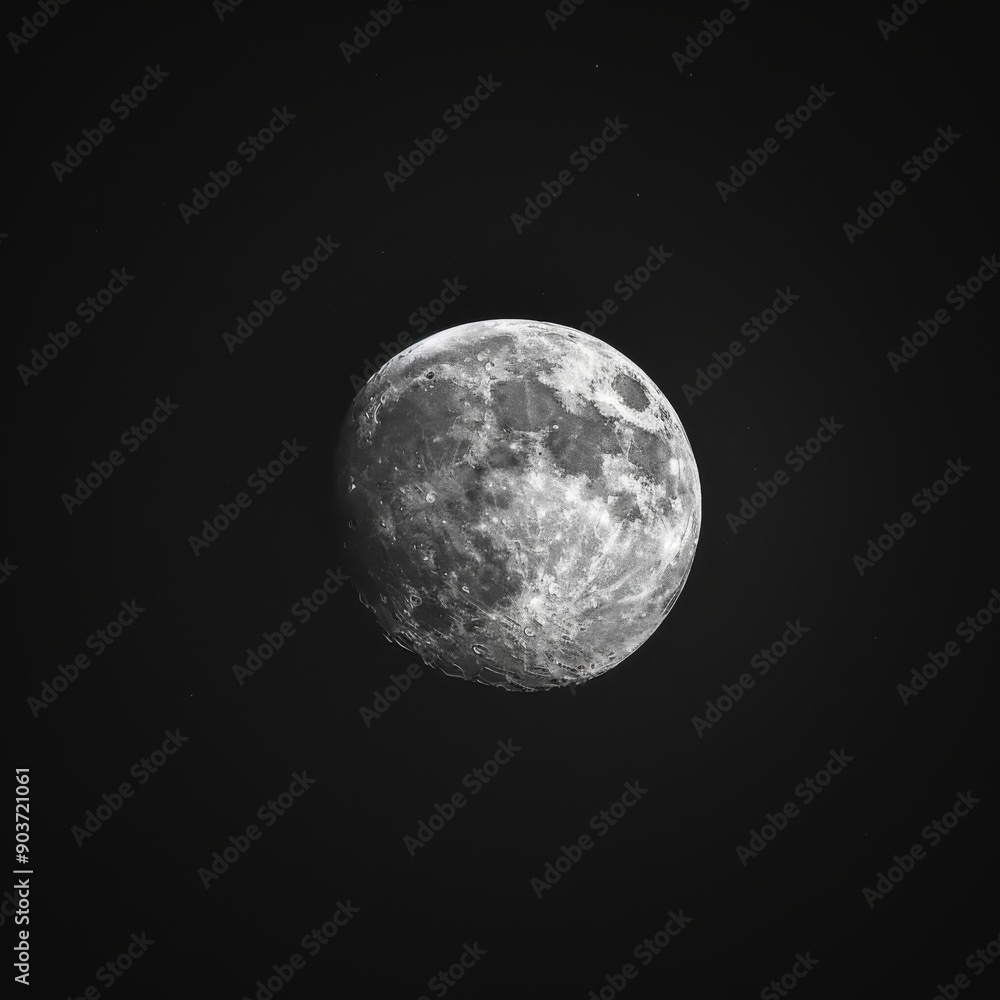 Obraz premium Close up view of a night full Moon reveals its rugged terrain, with craters, mountains, and valleys