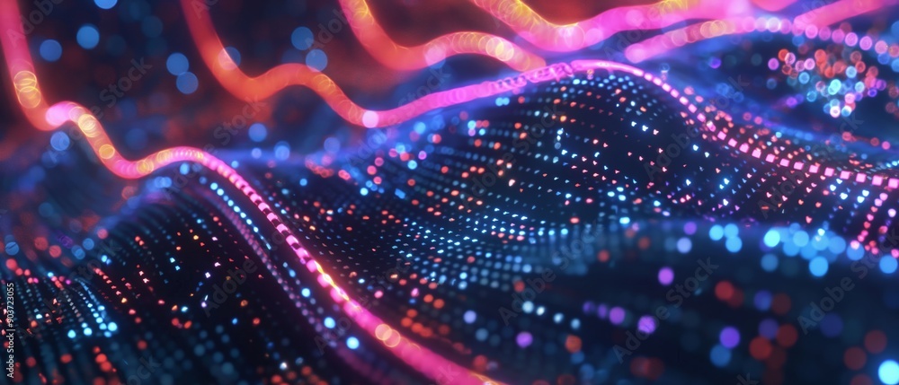 Virant data streams with neon abstract background