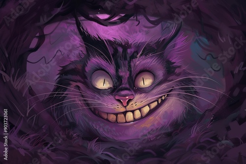 illustration of The Cheshire Cat grinning mischievously while fading away, with only his smile and eyes visible. 