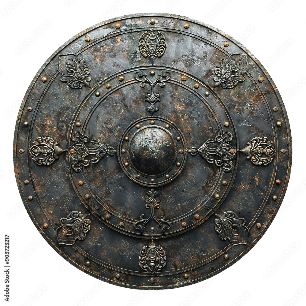 Naklejka premium medieval buckler side view, on isolated white background