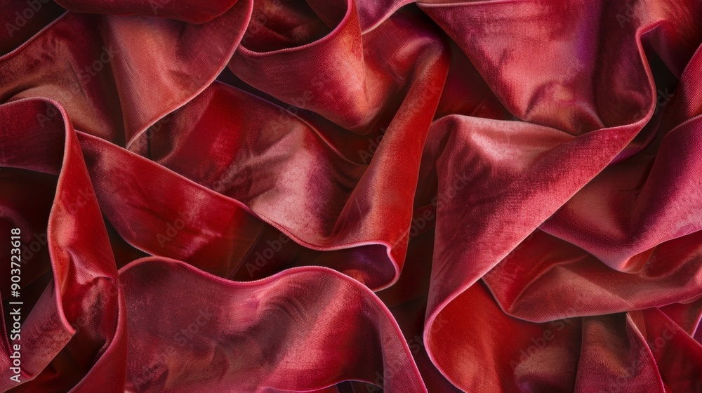 A red fabric with a red ribbon is shown A red fabric with a red ribbon is shown