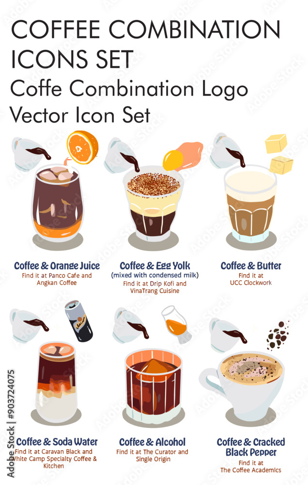 Coffee combination logo vector icon set Coffee combination logo vector icon set
