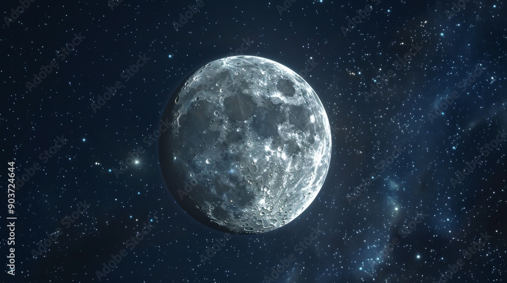 Close up view of a night full Moon reveals its rugged terrain, with craters, mountains, and valleys Close up view of a night full Moon reveals its rugged terrain, with craters, mountains, and valleys
