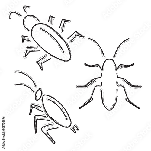 cockroaches icon set, brush strokes on a white background. Vector illustration.