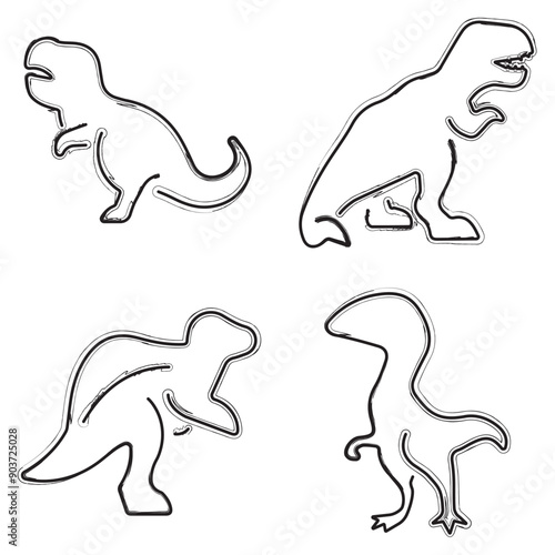 dinosaur icon set, brush strokes on white background. Vector illustration.