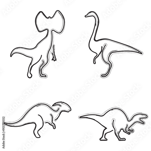 dinosaur icon set, brush strokes on white background. Vector illustration.