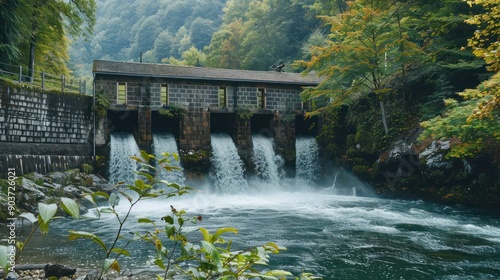 Small hydropower plant integrated into a natural setting photo