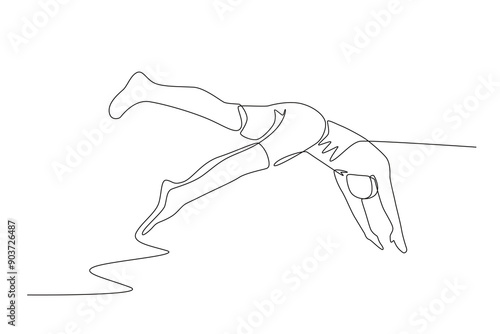 Men participating in swimming competitions start swimming. Olympics swimming concept one-line drawing