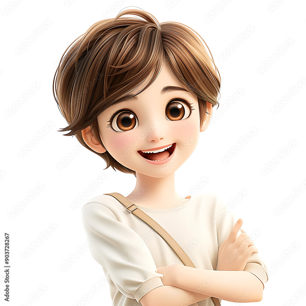 7. Digital 3D cel animation illustration of a joyful Japanese teenage woman with flawless skin and a captivating smile, with her eyes sparkling, against a plain white background 7. Digital 3D cel animation illustration of a joyful Japanese teenage woman with flawless skin and a captivating smile, with her eyes sparkling, against a plain white background