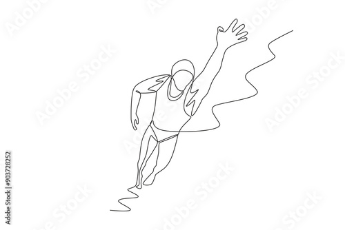Men participating in swimming competitions are swimming. Olympics swimming concept one-line drawing