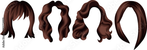 set of female brown hair templates with various haircuts and hairstyles for female characters