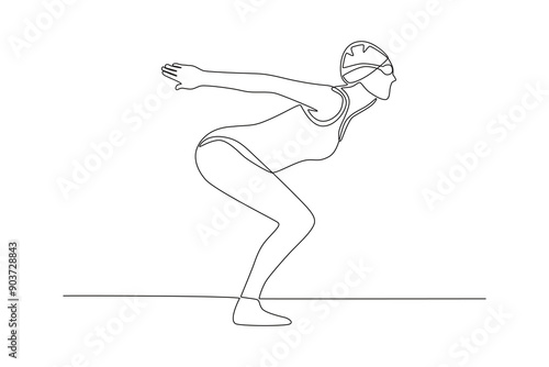 Women participating in a swimming competition are preparing. Olympics swimming concept one-line drawing