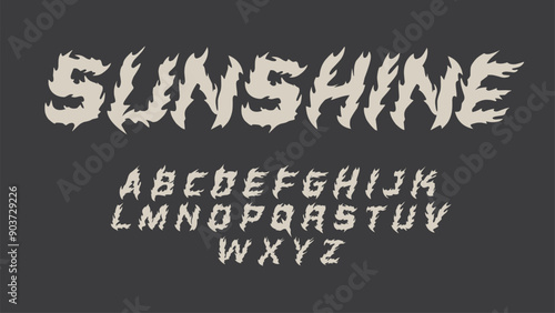 Sunshine, Fire Dark Lettering vector font type style Gothic flaming, fire print designs Y2k tattoo font concept for apparel print design