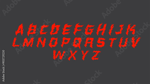Fire Dark Lettering vector decorative alphabet type style Gothic red flaming, fire print designs font concept for apparel print design