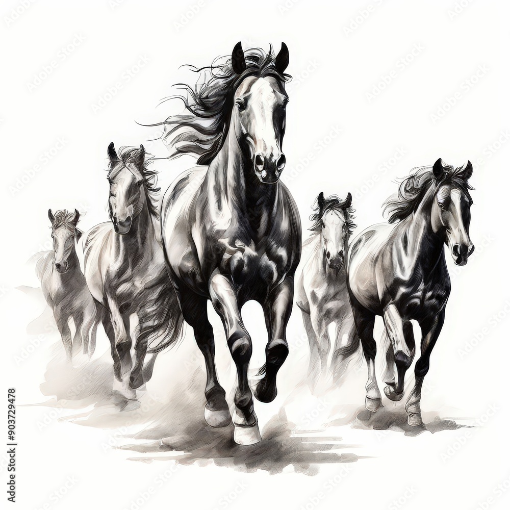 Fototapeta premium the AI Image Generator, Horses with foals