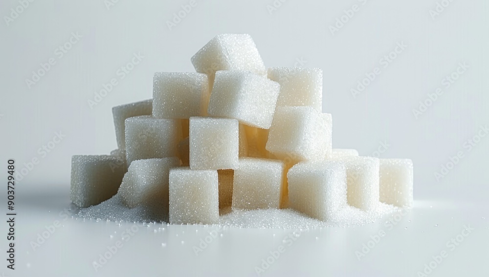 Stacked Sugar Cubes on White Background Stacked Sugar Cubes on White Background