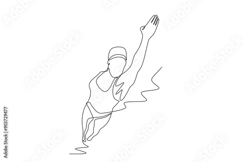 Women participating in swimming competitions are swimming. Olympics swimming concept one-line drawing