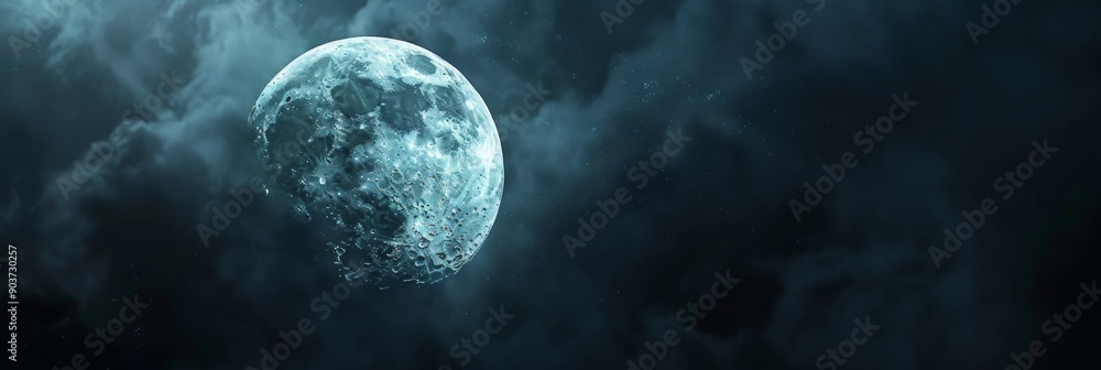 Close up view of a night full Moon reveals its rugged terrain, with craters, mountains, and valleys Close up view of a night full Moon reveals its rugged terrain, with craters, mountains, and valleys