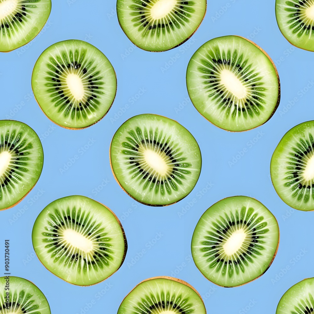 Fototapeta premium Seamless Kiwi Pattern on Blue Background