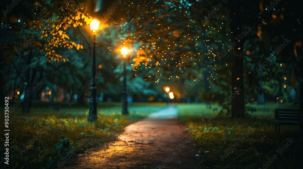 A Pathway Through a Magical Forest at Dusk A Pathway Through a Magical Forest at Dusk