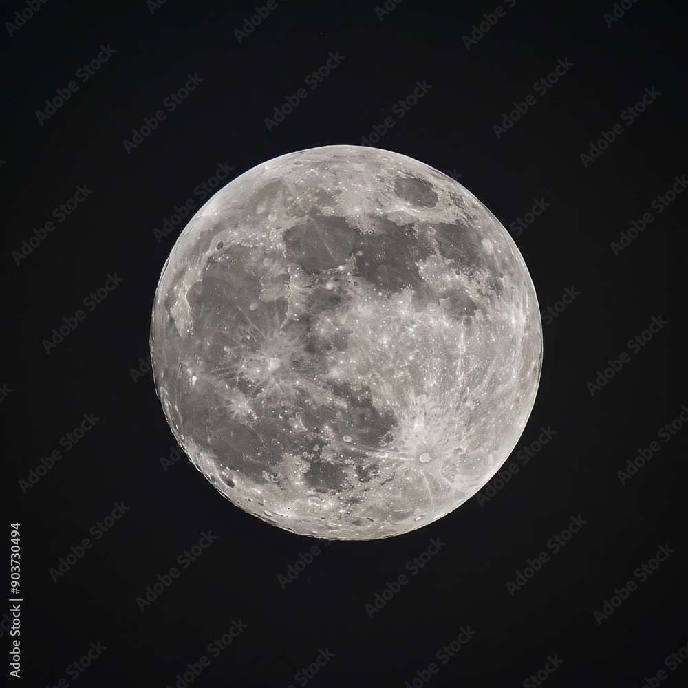 Fototapeta premium Close up view of a night full Moon reveals its rugged terrain, with craters, mountains, and valleys