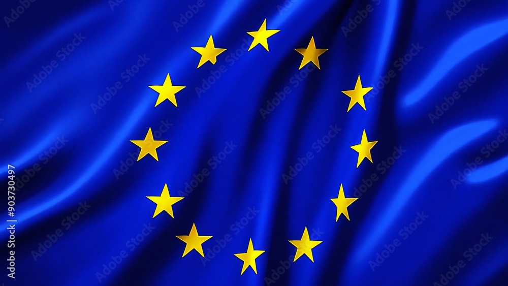 European Union flag waving in the wind. Close up of Europe banner blowing, soft and smooth silk. Cloth fabric texture ensign background. Use it for national day and country occasions concept. European Union flag waving in the wind. Close up of Europe banner blowing, soft and smooth silk. Cloth fabric texture ensign background. Use it for national day and country occasions concept.