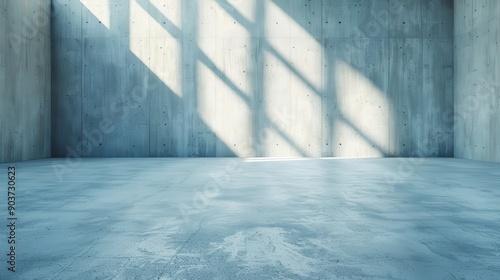 A large, empty room with a blue wall and a window. The room is empty and has a very clean, minimalist look © Whitefeather