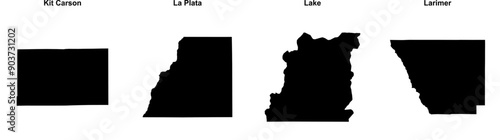 Kit Carson, La Plata, Lake, Larimer outline maps