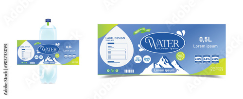 Vector water bottle and label design template