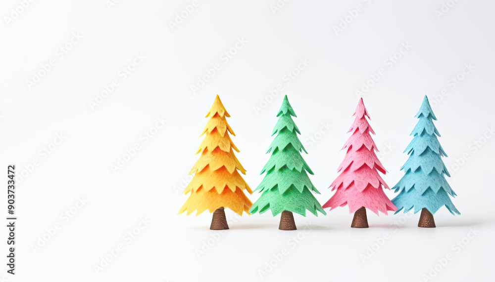 Cute little christmas trees in beautiful colors with copy space Happy Holidays card Cute little christmas trees in beautiful colors with copy space Happy Holidays card