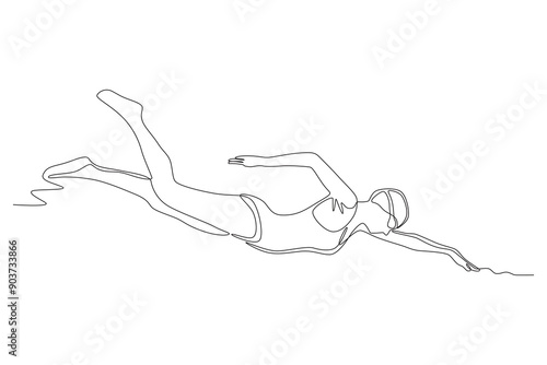 Women participating in swimming competitions are competing. Olympics swimming concept one-line drawing