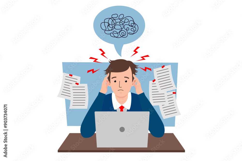 Tired emotional man struggle with stress and overwork Tired emotional man struggle with stress and overwork