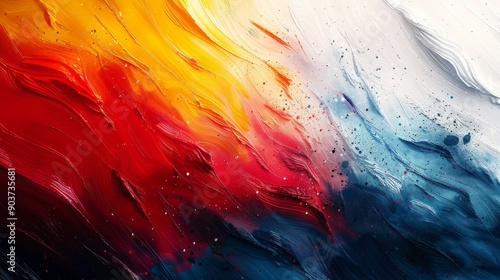 Vibrant abstract background of colorful paint waves blending in a fluid flow. Blue. Red. Yellow. And white hues create a modern. Artistic design with a touch of grunge. Perfect for creative projects