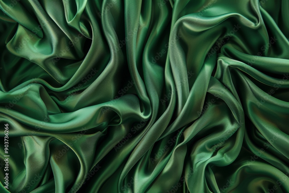 Fototapeta premium Abstract background wallpaper. green silk fabric, very soft and smooth, flowing in the wind. Luxury Shiny delicate fabric material