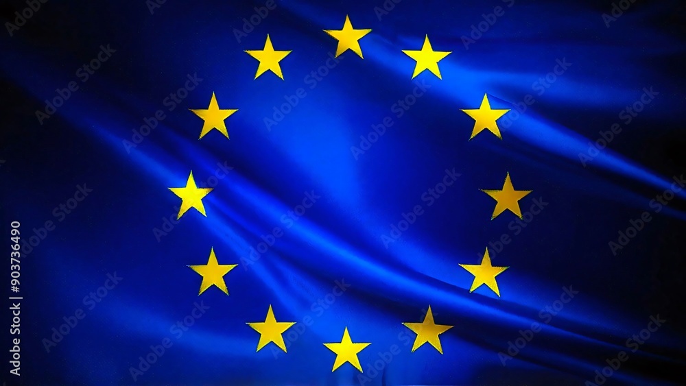 European Union flag waving in the wind. Close up of Europe banner blowing, soft and smooth silk. Cloth fabric texture ensign background. Use it for national day and country occasions concept. European Union flag waving in the wind. Close up of Europe banner blowing, soft and smooth silk. Cloth fabric texture ensign background. Use it for national day and country occasions concept.