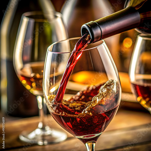Close-Up of Wine Bottle Pouring into Glass