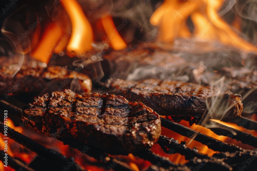 Steaks On the Grill. Grilled Sirloin Beef Steaks Over Flames for Barbecue Grilling Steaks On the Grill. Grilled Sirloin Beef Steaks Over Flames for Barbecue Grilling