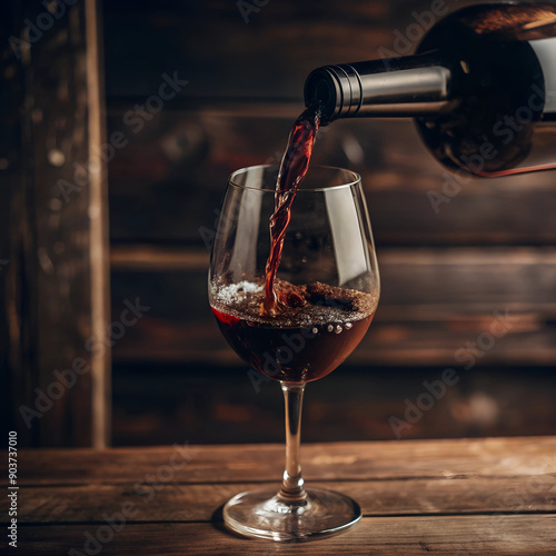 Close-Up of Wine Bottle Pouring into Glass