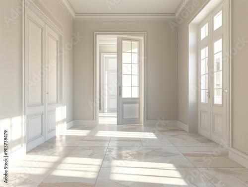 Sunlit Hallway with Classic French Doors © Zie