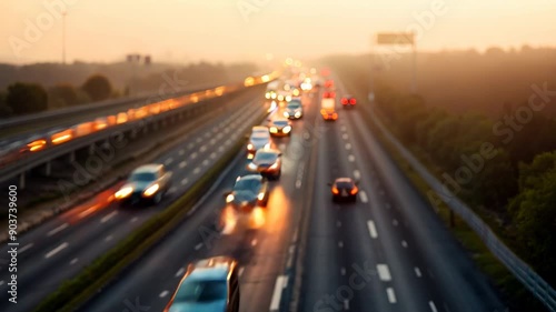 Highway traffic at sunset timelapse, rush hour commute for urban transportation concept