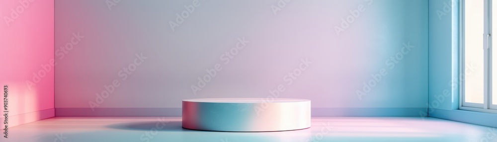 A white pedestal is in a room with a blue wall. The pedestal is empty and the room is very empty A white pedestal is in a room with a blue wall. The pedestal is empty and the room is very empty