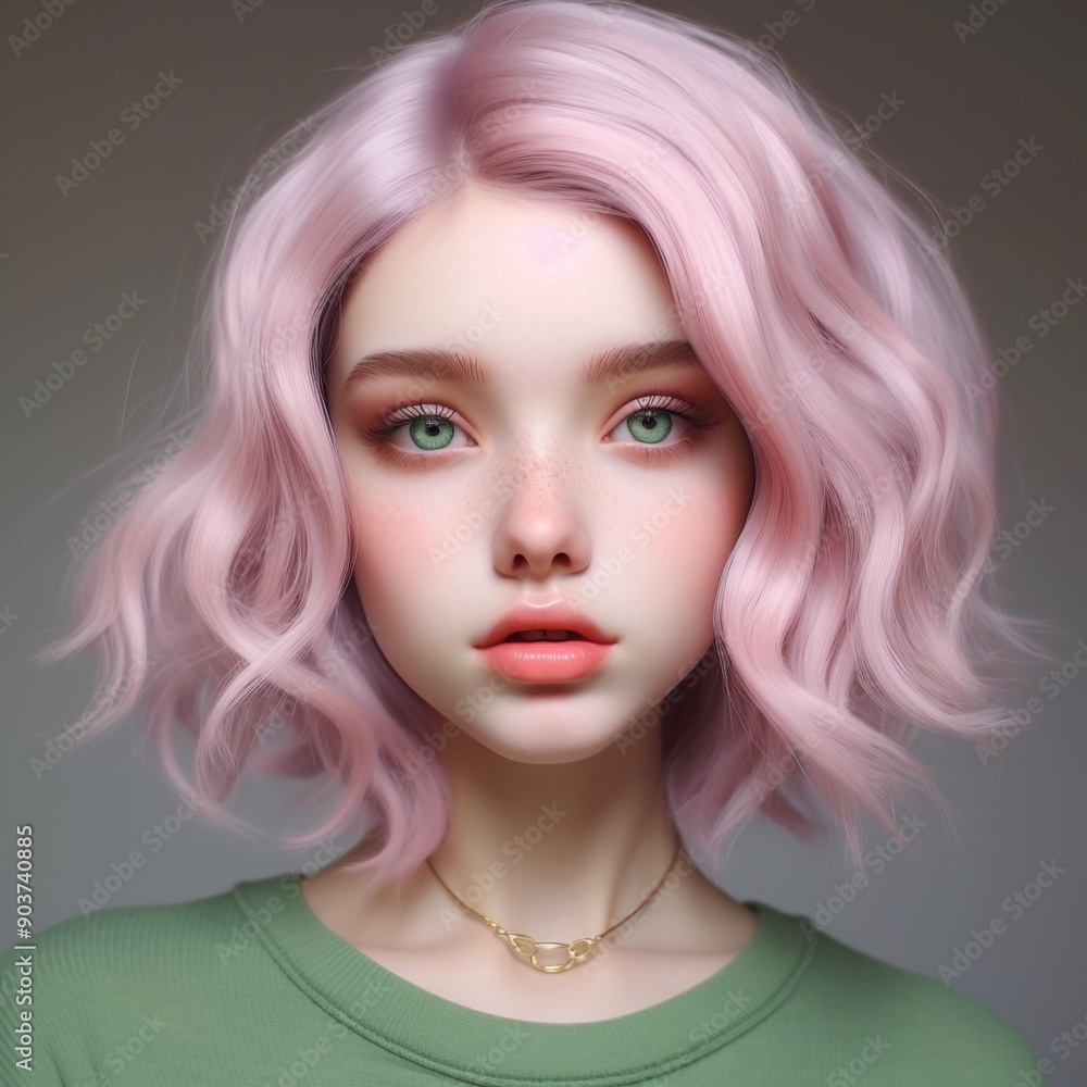 Girl with pink, purple hair, makeup, hair, skincare, beauty concept Girl with pink, purple hair, makeup, hair, skincare, beauty concept
