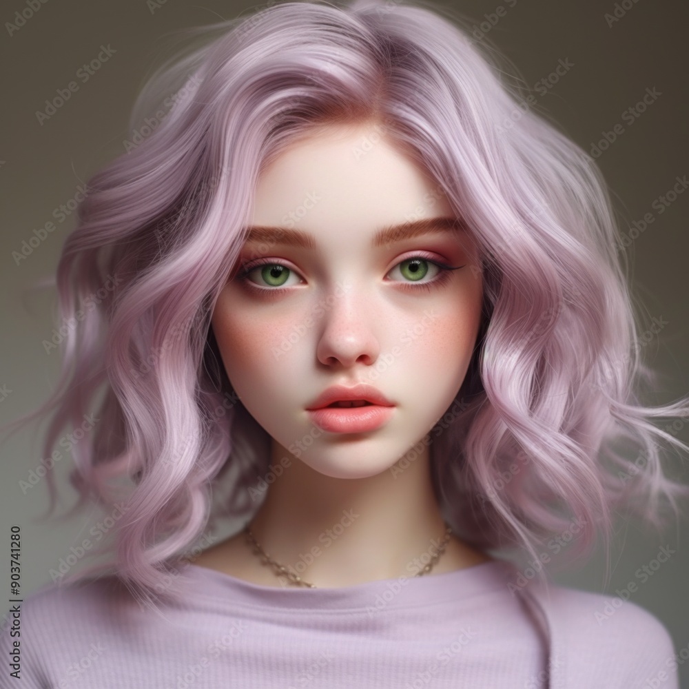 Girl with pink, purple hair, makeup, hair, skincare, beauty concept Girl with pink, purple hair, makeup, hair, skincare, beauty concept