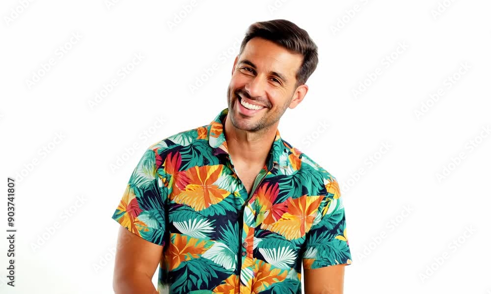 Handsome man in summer shirt smiling on a white background. Handsome man in summer shirt smiling on a white background.